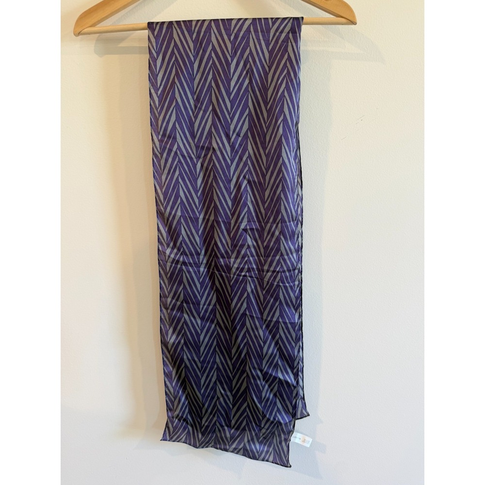 VTG Liz Claiborne Scarf Chevron Purple Silk Long Rectangle Skinny 10"X60"